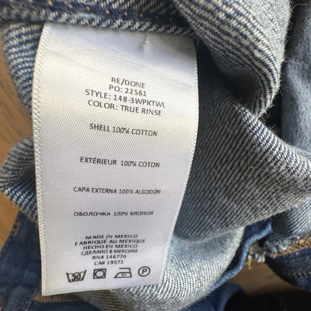$315 RE/DONE True Rinse High Rise Wide Leg Jeans Blue Denim Women's Size 24 X 32